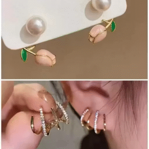 Blush Rose Pearl Bow Stud Earrings